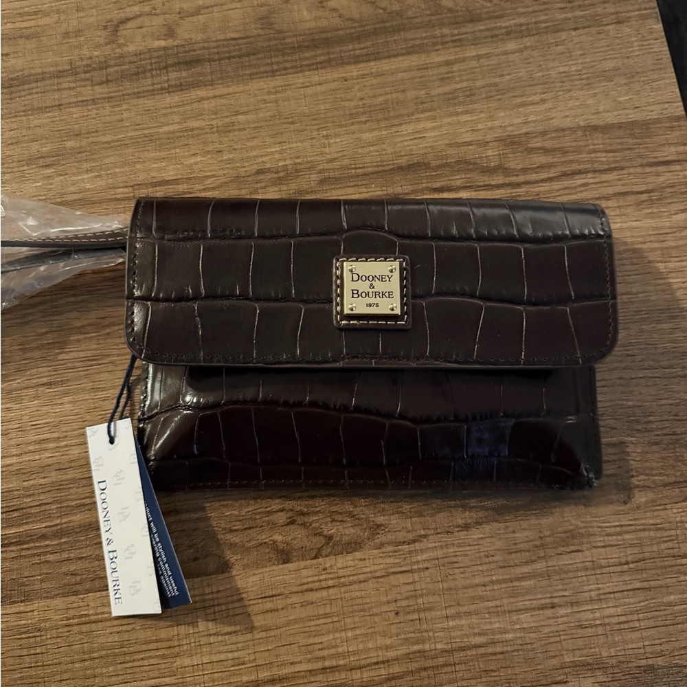 Dooney & Bourke Dark Brown Croc Embossed Wristlet